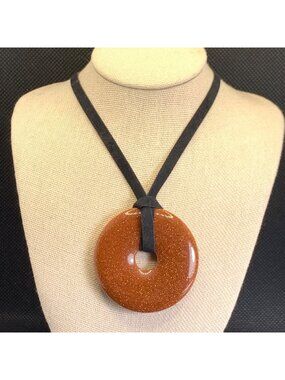 Sunstone Circle Pendant on Black Velvet Sterling Silver 925 Clasp Size 14"